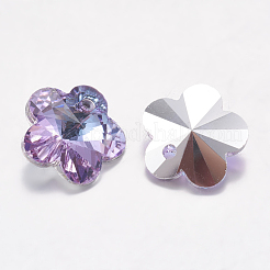 カット加工ガラスラインストーンチャーム  模造オーストリアのクリスタル  花  vitrail light  12x12x5mm  穴：1.5mm&nbsp;RGLA-F055-12x12-001VL