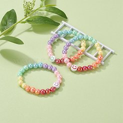 子供のための不透明なアクリルビーズストレッチブレスレットセット  笑顔  ミックスカラー  内径：1-7/8インチ（4.8cm）&nbsp;BJEW-JB06404
