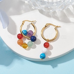 Boucles d'oreilles asymétriques avec pierres précieuses naturelles mélangées&nbsp;EJEW-JE05706