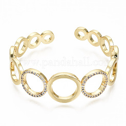 Браслеты-манжеты с прозрачным кубическим цирконием из латуни с микропаве&nbsp;BJEW-S142-016-NF