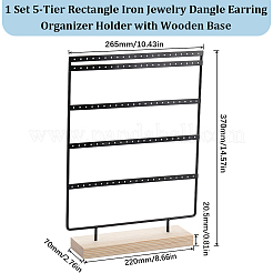1 набор 5-х уровневых прямоугольных железных держателей-органайзеров для сережек с деревянной основой EDIS-SC0001-07A