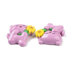 オペーク樹脂カボション  花を持つ動物  プラム  猫の模様  29x26x8mm&nbsp;CRES-A051-02C