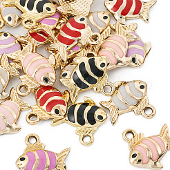 24本4色合金エナメルペンダント  ライトゴールド  魚のチャーム  ミックスカラー  15x15.5x3mm  穴：2mm  6個/カラー&nbsp;ENAM-TA0001-42