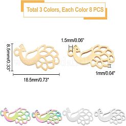 24個3色イオンプレーティング（IP）201ステンレススチールペンダント  ピーコック  レーザー切断  ミックスカラー  18.5x8.5x1mm  穴：1.5mm  8個/カラー&nbsp;STAS-UN0030-06