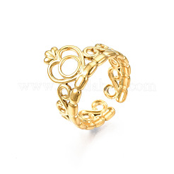 Ионное покрытие (ip) 304 нержавеющая сталь сердце корона открытое кольцо манжета для женщин&nbsp;RJEW-S405-259G