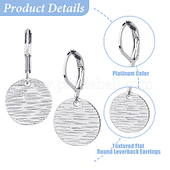 4 пара латунных текстурированных плоских круглых серег с застежкой-русалкой EJEW-HS0001-22P