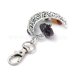 Colgante de luna de aleación y piedra mezclada sintética y natural de chakra envuelto en alambre&nbsp;HJEW-JM01575