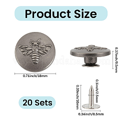 20 rivet décoratif plat rond en alliage à motif d'abeille&nbsp;FIND-CY0002-35