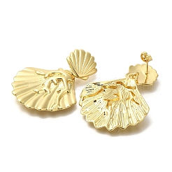 Латунные серьги-гвоздики в форме ракушки для женщин&nbsp;EJEW-L097-29G