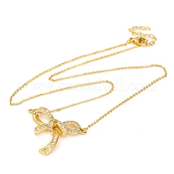 Ожерелья с подвеской в виде банта из латуни с микропаве и прозрачным кубическим цирконием NJEW-F326-04G