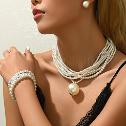 Пластиковый искусственный жемчуг многослойный круглый кулон с бусинами FS-WG48E7A-01