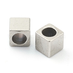 変色しない304ステンレススチールビーズ  キューブ  ステンレス鋼色  3x3x2mm  穴：2mm&nbsp;STAS-H160-01D-P