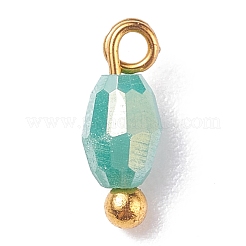 電気メッキガラスチャーム  真鍮ボールヘッドピン付き  ダークターコイズ  8.5x3mm  穴：1.2mm&nbsp;PALLOY-JF01382-01