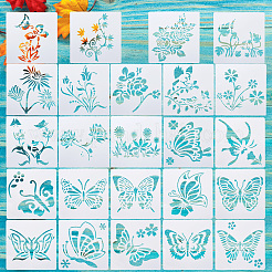 2 set quadrato con stencil per animali con motivo floreale e farfalla&nbsp;DIY-CW0001-12