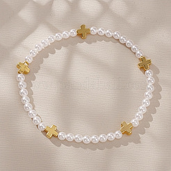 Минималистичные круглые браслеты из искусственного жемчуга и латуни с крестиками&nbsp;MM4017