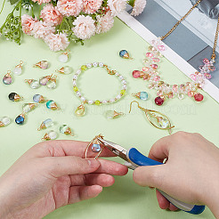 30個のガラスペンダント  ティアドロップ  明るい金色の銅線付き  ミックスカラー  20mm  穴：3.2mm&nbsp;PALLOY-DR00005