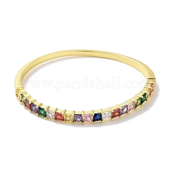女性用真鍮パヴェカラフルガラスヒンジ付きバングル  ゴールドカラー  内径：2-3/8インチ（6.1cm）&nbsp;BJEW-Z061-07B