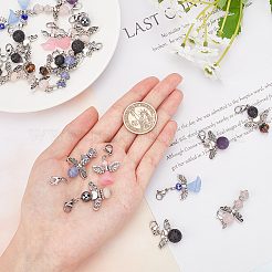 天使の宝石/ガラスのペンダント装飾  金属カニカン付き  翼合金ビーズとアクリルビーズ  アンティークシルバー＆プラチナ  43mm  24個/箱&nbsp;HJEW-SC0001-09
