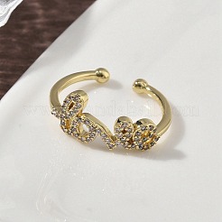 Латунные микро проложить манжеты кольца кубического циркония RJEW-H256-03G