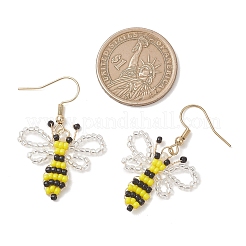 Серьги-подвески из стеклянного бисера с пчелами&nbsp;EJEW-MZ00681