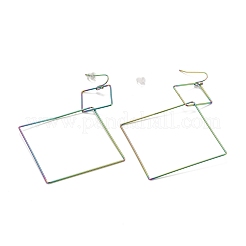 イオンプレーティング（IP）レインボーカラー菱形304ステンレススチールダングルイヤリング（女性用）  108.5x69x1.8mm  ピン：0.6mm&nbsp;STAS-A057-18MC