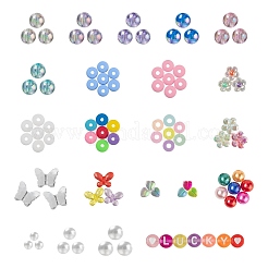 DIYジュエリー作成キット  透明アクリルビーズを含む  手作り樹脂粘土ビーズ  absプラスチック＆アクリル模造真珠ビーズと弾性クリスタルスレッド  ミックスカラー  Baeds: 約 1106 個/セット&nbsp;DIY-FS0001-95