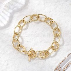 Браслеты-цепочки из овальных звеньев с текстурой из латуни для женщин BJEW-JB12577