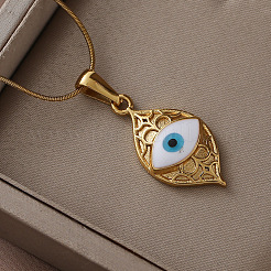 Ожерелья с подвеской в виде белого сглаза из нержавеющей стали 304 с эмалью в виде мультфильма&nbsp;KX6228
