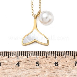 Подвеска в виде хвоста кита из нержавеющей стали 304 с натуральным белым панцирем и круглыми бусинами из АБС-пластика.&nbsp;NJEW-C114-01G