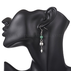 Круглые серьги-подвески с натуральными камнями и бусинами из натурального жемчуга&nbsp;EJEW-JE06936