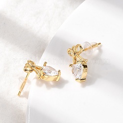 Серьги-гвоздики из латуни с микро-паве и прозрачным фианитом в форме сердца EJEW-P331-06G