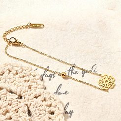 女性用304ステンレススチールリンクブレスレット  花  イオンプレーティング（ip）  ゴールドカラー  6-7/8インチ（17.6cm）&nbsp;BJEW-Z087-03G