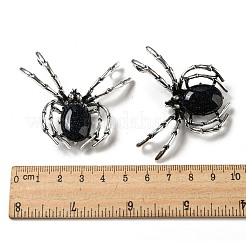 両用アイテム合金ブローチ  合成ブルーゴールドストーンとラインストーン付き  クモ  46x54x12mm  穴：4x3.5mm&nbsp;JEWB-C026-06F-AS
