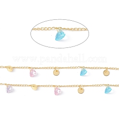 Цепочка с плоскими круглыми подвесками ручной работы из кубического циркония и латуни CHC-E025-47G