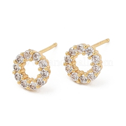 Серьги-гвоздики из латуни с микропаве из прозрачных кубических цирконий&nbsp;EJEW-F400-12G