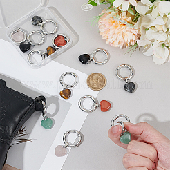 12 шт. 6-цветные подвески в виде сердца из натурального тигрового глаза HJEW-PH02141