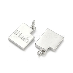 真鍮チャーム  ユタの文字が入ったナゲット  長持ちメッキ  ラックめっき  鉛フリー＆カドミウムフリー  プラチナ  16.5x11.5x2.5mm  丸カン：5x1ミリ  3mm内径&nbsp;KK-D229-22C-P