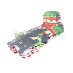 クリスマス猫の形のアクリルペンダント装飾  ナイロンロープと鉄のベル付き  車のバックミラー吊り飾り用  クリスマスソックス  79x44.5x4mm  穴：2.4mm&nbsp;HJEW-E007-01G-05