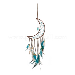 Кожаная тканая сетка/паутина ручной работы с настенным украшением из перьев HJEW-G015-08A