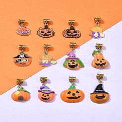 ハロウィンテーマの合金エナメル＆樹脂ヨーロピアンダングルチャーム  カボチャ  ゴールドカラー  26~45mm  12個/セット&nbsp;PALLOY-FZ00014