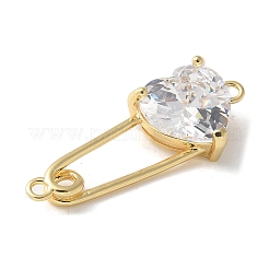Dijes de conector de imperdible con forma de corazón de circonita cúbica de latón&nbsp;KK-Q031-45G-01
