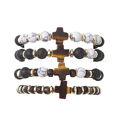 4 шт. 4 варианта браслетов из синтетического говлита и гематита&nbsp;BJEW-JB13448