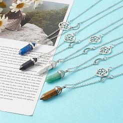 Collana con ciondolo con pietre miste naturali sfaccettate a proiettile&nbsp;NJEW-JN03601