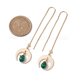 天然と合成の混合宝石ティアドロップダングルスタッドピアス  金色の真鍮の月の耳の糸  80x18mm&nbsp;EJEW-JE05712