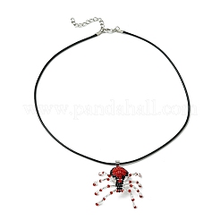 編み込みガラスシードビーズスパイダーペンダントネックレス  女性用ワックスコットンコードネックレス  レッド  19.69インチ（50cm）&nbsp;NJEW-MZ00036-04