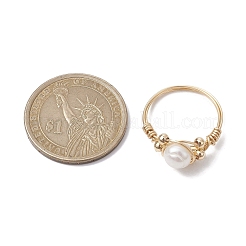 Кольца в виде круглых плетеных бусин из натурального жемчуга RJEW-JR00609