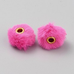 模造ミンクファーヨーロッパビーズ  大穴ビーズ  合金コアで  ロンデル  ショッキングピンク  20x12.5mm  穴：4mm&nbsp;FIND-WH0148-423B