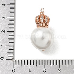 Ciondoli in ottone con micro pavé di zirconi cubici trasparenti e perle artificiali color bianco crema&nbsp;KK-A300-13B-RG