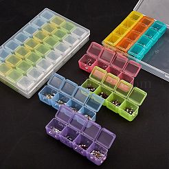 プラスチックビーズ収納ケース  フリップトップビーズ収納  取り外し可能な  28のコンパートメント  長方形  ミックスカラー  2.4~17.5x2.5~10.8x2.3~2.6cm&nbsp;CON-SZ0001-27