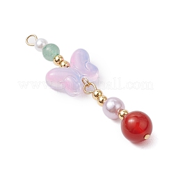 天然カーネリアンとガラスのペンダント  蝶  金色の真鍮トーンループ付き  ライラック  47x14.5x8mm  穴：1.6mm&nbsp;PALLOY-JF03192-09